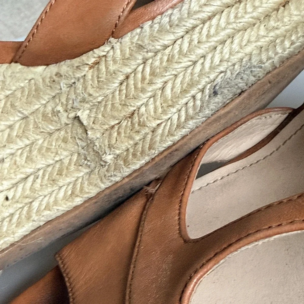 Vince Camuto Wedge Sandals Womens Size 11 Brown Leather Espadrille VC-INSLO2